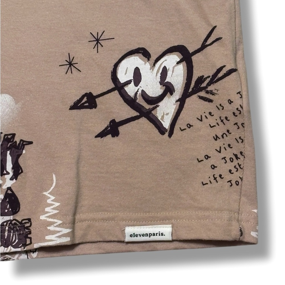 ELEVEN PARIS Tan Doodles & Clouds Print Crew Neck Shirt - Picture 2 of 7